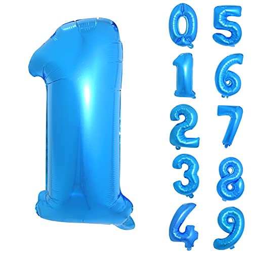 Trimming Shop 16 Zoll Folienballons Nummer 1 Ballon Selbstdichtend Helium Ballons für Geburtstag Hochzeit Party Supplies Dekoration Folienballons für Party Blau von Trimming Shop