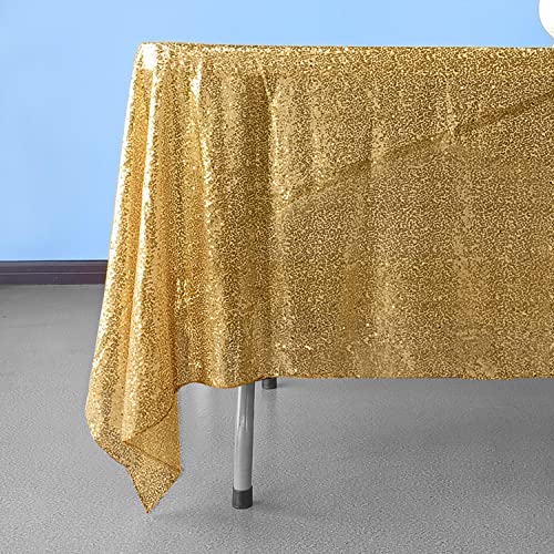 Trimming Shop 177,8 x 177,8 cm Glitzer-Pailletten-Tischdecke, Funkelnde quadratische Tischdecke Zuhause und Esszimmer, Hochzeiten, Veranstaltungen, Weihnachtsfeier-Dekoration, Gold, 1 Stück von Trimming Shop