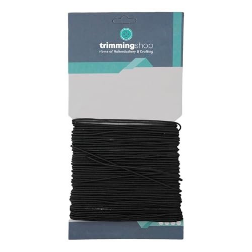 Trimming Shop Nähgarn mit elastischem Band, 1 mm breit, schwarz, zum Raffen, 10 m lange Dehnbare Kordel, elastische Schnur für Kleidung, Schmuckherstellung und Heimwerkerarbeiten von Trimming Shop