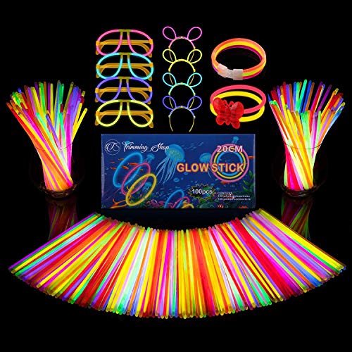 Trimming Shop 224 Stuck Knicklichter Party Set für Kinder, Leuchtstäbe mit 114 Verbinder Stellen Leuchtende Neon Stirnband, Schutzbrille, Armbänder, Halloween mitgebsel Kinders & Festival Zubehör von Trimming Shop