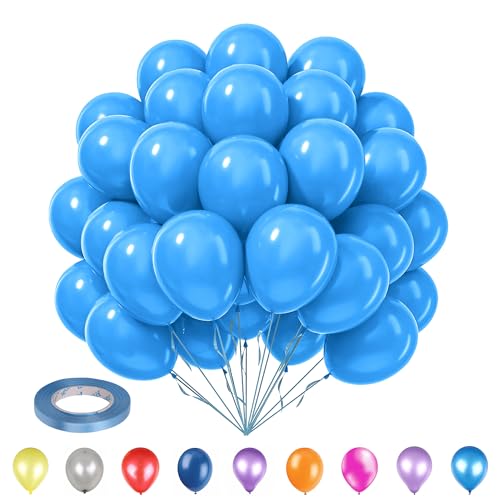 Trimming Shop 25 Stück 25,4 cm hellblaue Partyballons mit 10 m hellblauem Ringelband – starke, dicke Heliumqualität Latex runde Ballons für Babypartys, Geschlechtsoffenbarung, Hochzeiten, von Trimming Shop