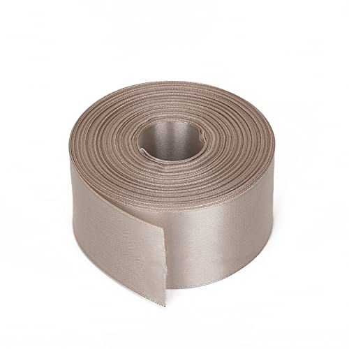 Trimming Shop 40mmx 25 Meter Beidseitig Satin Polyester Band Rollen für Stoff, DIY Kunst & Handarbeiten, Haar Schleifen, Weihnachten Geschenke Einpacken, Hochzeit & Heim Deko, Nähen Projekt, Taupe von Trimming Shop