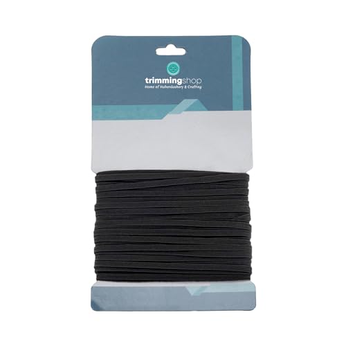 Trimming Shop 4mm breit, 2 Metres lang - schwarzes elastisches Band zum Nähen und Basteln - rundes Gummiband für Kleidung - Dehnbare Kordel für Röcke und Hosenbund von Trimming Shop