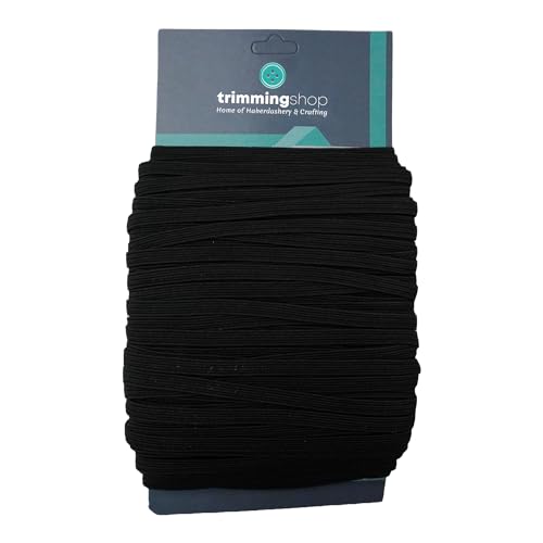 Trimming Shop 5mm breit, 3 Metres lang - schwarzes elastisches Band zum Nähen und Basteln - rundes Gummiband für Kleidung - Dehnbare Kordel für Röcke und Hosenbund von Trimming Shop