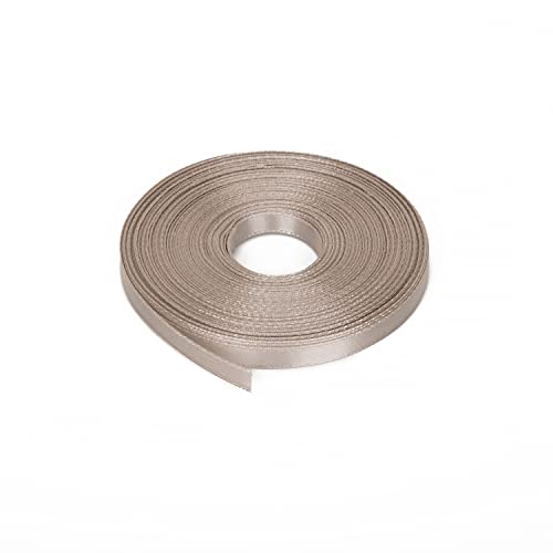 Trimming Shop 6mmx 25 Meter Beidseitig Satin Polyester Band Rollen für Stoff, DIY Kunst & Handarbeiten, Haar Schleifen, Weihnachten Geschenke Einpacken, Hochzeit & Heim Deko, Nähen Projekt, Taupe von Trimming Shop