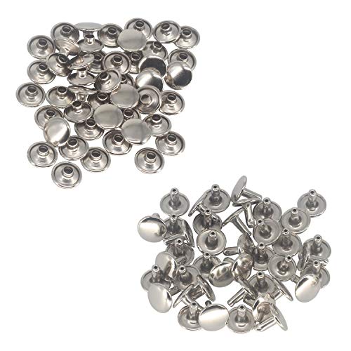 Trimming Shop Doppel Kappe Nieten Leder Nieten Tubular Metall Nieten für DIY Lederwaren, Bekleidung Reparatur & Ersatz,Handtasche,Riemen,15mm x 13.5mm, Silber, 100 Sätze von Trimming Shop