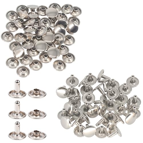 Trimming Shop Doppel Kappe Nieten Leder Nieten Tubular Metall Nieten für DIY Lederwaren, Bekleidung Reparatur & Ersatz,Handtasche,Riemen,7mm x 5.5mm, Silber, 100 Sätze von Trimming Shop