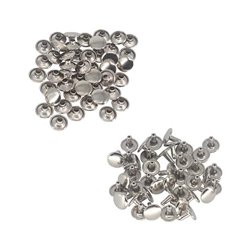 Trimming Shop Doppel Kappe Nieten Leder Nieten Tubular Metall Nieten für DIY Lederwaren, Bekleidung Reparatur & Ersatz,Handtasche,Riemen,7mm x 5.5mm, Silber, 100 Sätze von Trimming Shop