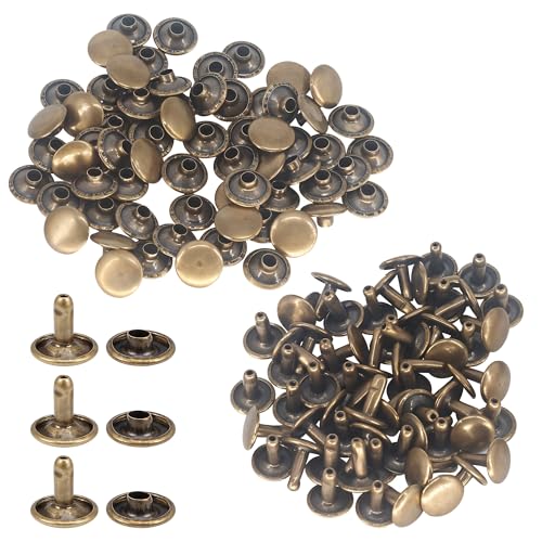 Trimming Shop Doppel Kappe Nieten Leder Nieten Tubular Metall Nieten für DIY Lederwaren, Bekleidung Reparatur & Ersatz,Handtasche,Riemen,9mm x 7.5mm, Bronze, 100 Sätze von Trimming Shop