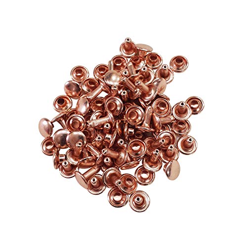 Trimming Shop Doppel Kappe Nieten Rotgold Tubular Nieten für Beutel, Riemen,Lederhandwerk,Hundehalsband, Nähen, Dekoration, Schuhe, Bekleidung Reparatur - Roségold, 6mm von Trimming Shop