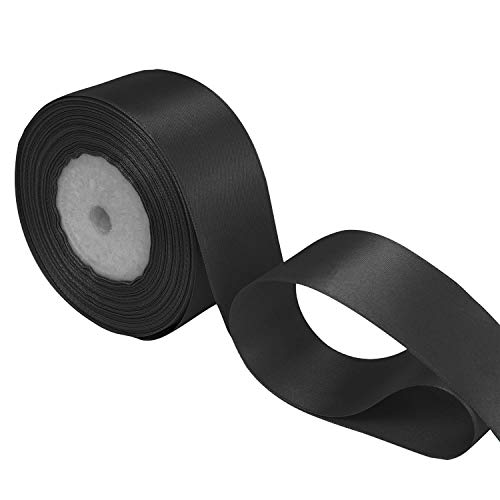 Trimming Shop Doppelseitiges Band, 25 mm x 25 Meter, Schwarze Bandrolle, satiniertes Polyestergewebe, einfarbiges Band zum Verpacken von Geschenken, für Bastelprojekte, zum Basteln von Bögen von Trimming Shop