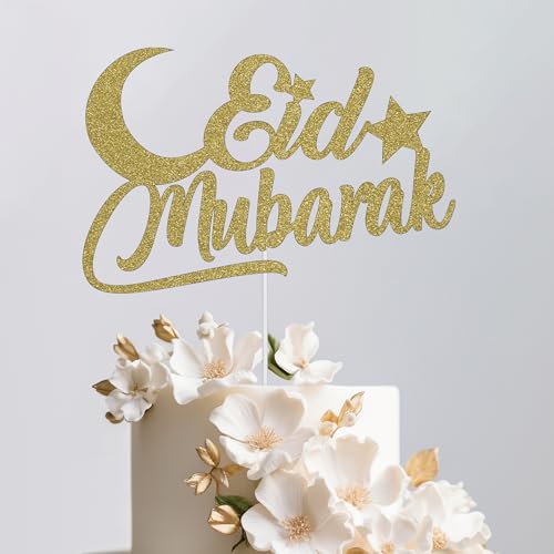 Trimming Shop Eid Mubarak Stern mit Mond Glitzer Kuchen Topper Islamische Monatsfeiern Kuchendekoration Ramadan/Hajj/Umrah/Eid-Al- Fitr Mubarak Cupcake Dekoration Glitter Cake Topper - Blau von Trimming Shop