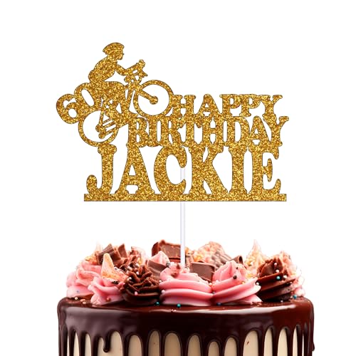 Trimming Shop Glitzerkuchenaufsatz mit Fahrradmotiven, personalisierbar, für jeden Namen und Alter, doppelseitige Kuchenspieße für Fahrrad-Themen, Geburtstagsparty-Zubehör für Sie und Ihn, für Sie und von Trimming Shop