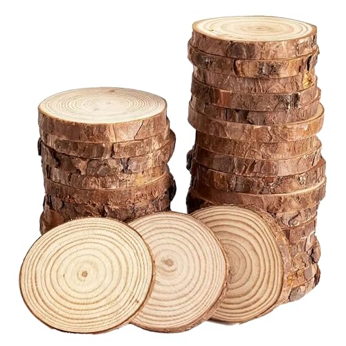 Trimming Shop Holzscheibe, 6–7 cm, 5 mm dicke Holzscheiben ohne Löcher, unlackierte natürliche Holzscheiben zum Basteln, Holzkreise mit Rinde für Hochzeitsdekorationen, Weihnachtsschmuck, 10 Stück von Trimming Shop