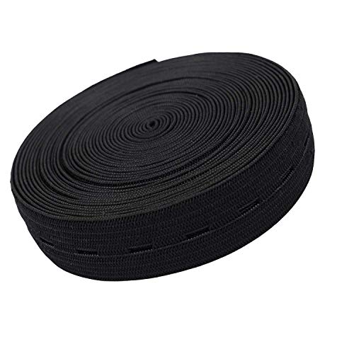 Trimming Shop Elastisches Knopflochband, Spule mit 25 mm Gummiband für Nähen, Hosen, Umstandsmode, Stricken, Basteln – 5 m, schwarz von Trimming Shop