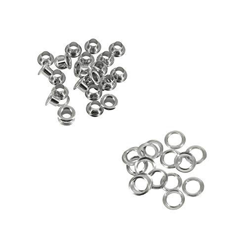 Trimming Shop Lang Barrell Ösen & Scheiben Ösen für Leder Handarbeiten Plane Stoff Arbeit Kunst und Nähen - Ideal für Beutel, Kleidung und Scrapbooking (100er Pack) - Silbern, 5mm von Trimming Shop