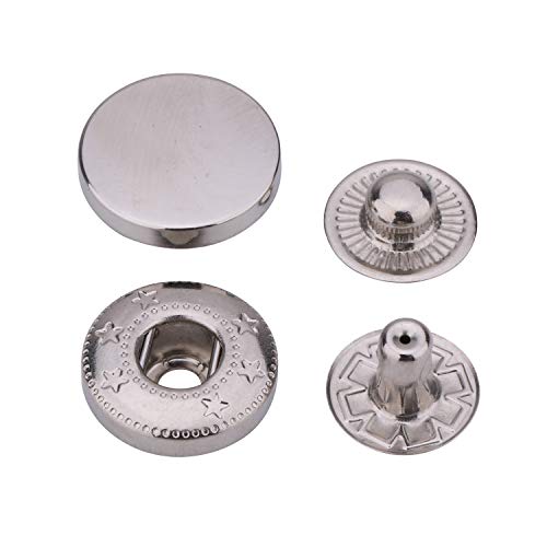 Trimming Shop Legierung Kappe S Federdruckknöpfe 4 Teile Metall Rückseite Druckknöpfe für DIY Lederhandwerk, Kleidungsreparatur, Geldbörsen (15 mm, Silber, 50 Stück) von Trimming Shop