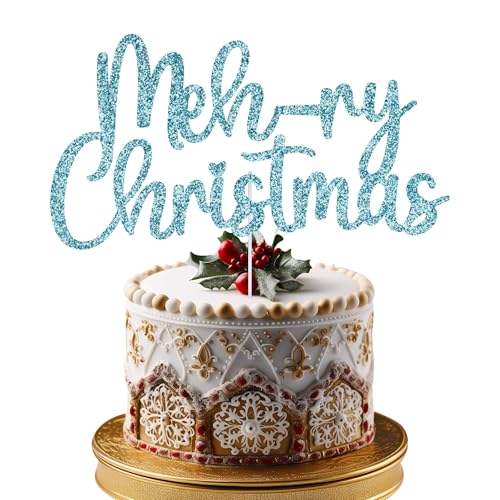 Trimming Shop Merry Christmas Cake Topper Christmas Party Cake Decorations Double Sided Glitter Dessert Picks Cake Ornament for Winter Frozen Themed Party Supplies, Baby Blue von Trimming Shop