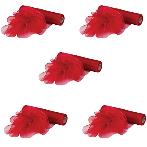 Trimming Shop Organza-Rollen, 25 m x 29 cm, durchsichtige Organza-Rollen, Hochzeitsstuhlschärpen, Tischläufer, Girlanden, Geschenkband, Home Party Dekoration Organza-Stoff, Rot (5 Stück) von Trimming Shop