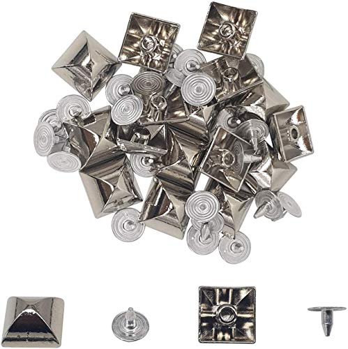 Trimming Shop Quadratische Messing Pyramidennieten mit Basis Pins Leder Nieten für DIY Handwerk, Kleidung, Taschen Dekoration, Geldbörsen Verzierung, Messing, Silber (10 mm), 10 mm von Trimming Shop