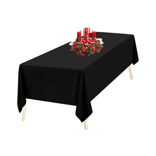 Trimming Shop Rechteckig Leinen Tischdecke für Heim, Büro, Bankett, Restaurants, ESS, Tischdekoration, Polyester Nahtlos, 70 x 144 Inch - Schwarz, 178cm x 366cm von Trimming Shop