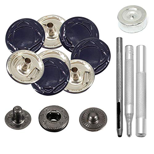 Trimming Shop S Federdruckknöpfe Dunkelblau 4 Teile Druckknöpfe mit Befestigungswerkzeugen für Kleidung, Taschen, Lederhandwerk, Mode-Accessoires, DIY Bastelprojekte, 15 mm, Metall, Shiny Navy, 15 mm von Trimming Shop