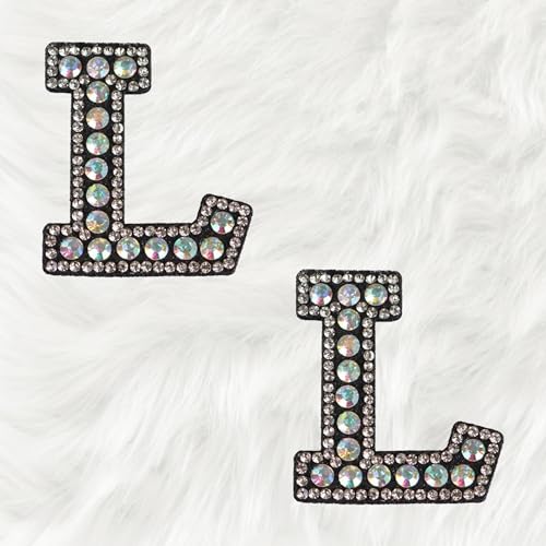 Trimming Shop Schillernder AB glitzernde Strass-Diamant-Buchstaben-Aufnäher, Alphabet "L", zum Aufbügeln oder Aufnähen, dekorative Reparatur-Applikation für Kleidung, Taschen, Rucksäcke, DIY, von Trimming Shop