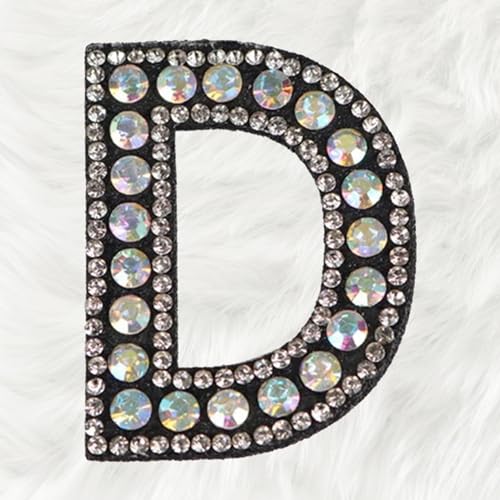 Trimming Shop Schillernder AB glitzernder Strass-Diamant-Buchstaben-Aufnäher, Alphabet "D", zum Aufbügeln oder Aufnähen, dekorative Reparatur-Applikation für Kleidung, Taschen, Rucksäcke, DIY, von Trimming Shop