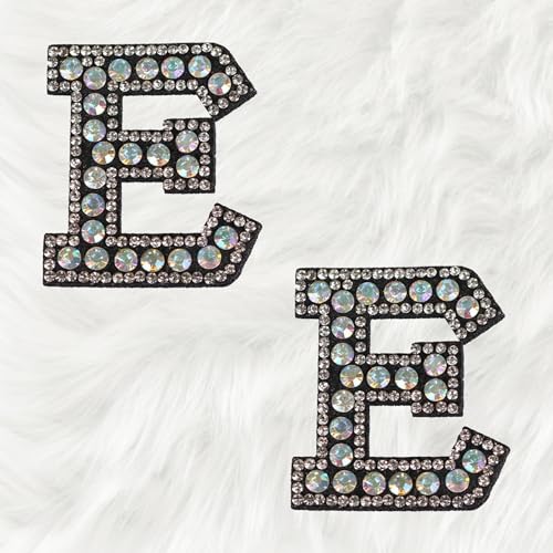 Trimming Shop Schillernder AB glitzernder Strass-Diamant-Buchstaben-Aufnäher, Alphabet "E", zum Aufbügeln oder Aufnähen, dekorative Reparatur-Applikation für Kleidung, Taschen, Rucksäcke, DIY, von Trimming Shop