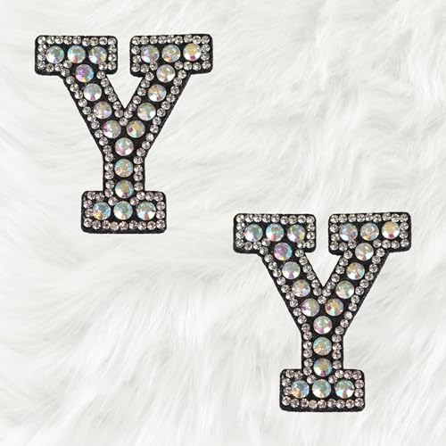 Trimming Shop Schillernder AB glitzernder Strass-Diamant-Buchstaben-Aufnäher, Alphabet "Y", zum Aufbügeln oder Aufnähen, dekorative Reparatur-Applikation für Kleidung, Taschen, Rucksäcke, DIY, von Trimming Shop