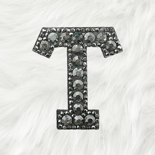 Trimming Shop Schwarzer Diamant-Strass-Buchstaben-Aufnäher mit Buchstaben "T", zum Aufbügeln oder Aufnähen, dekorative Reparatur-Applikation für Kleidung, Taschen, Rucksäcke, DIY, Kunst und Handwerk, von Trimming Shop