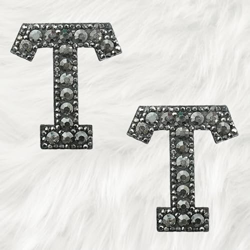 Trimming Shop Schwarzer Diamant-Strass-Buchstaben-Aufnäher mit Buchstaben "T", zum Aufbügeln oder Aufnähen, dekorative Reparatur-Applikation für Kleidung, Taschen, Rucksäcke, DIY, Kunst und Handwerk, von Trimming Shop