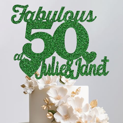 Trimming Shop Tortenaufsatz mit Aufschrift "Fabulous at Birthday", doppelseitig, mit grünem Glitzer, personalisierbar, für jedes Alter, für drinnen und draußen von Trimming Shop