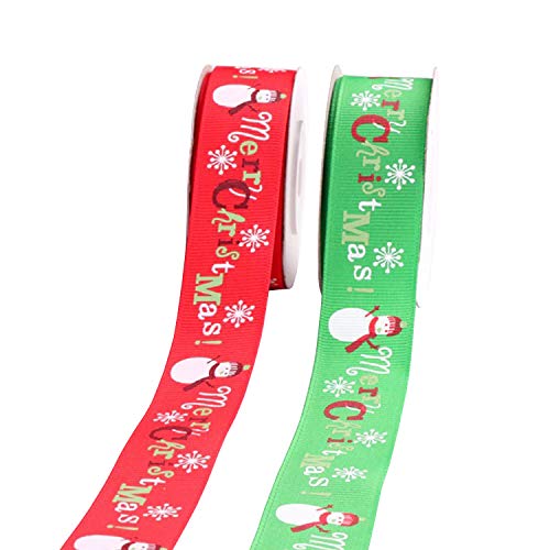 Trimming Shop Weihnachten Grob Geripptes Seidenband Weihnachten Urlaub Bedruckt Snowglake Weihnachtsmann Bänder für Geschenkverpackung, Festliche Dekoration - Rot & Grün (Option 2), 25mm x 20 Yards von Trimming Shop