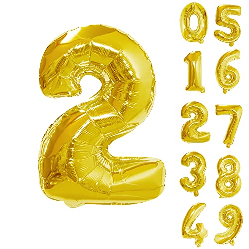 Trimming Shop Zahlenballons, 16 Zoll Nummer 2 Gold Ballon Selbstaufblasend Luftgefüllte Kleine Folie Ziffern Ballon für Geburtstag Party Hochzeit Jahrestag Feier Dekoration Supplies von Trimming Shop