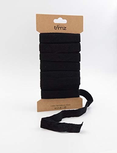 Trimz CC005-15B5 Baumwollband mit Fischgrätenmuster, Schwarz, 15mm x 5m, 5 Meter von Trimz