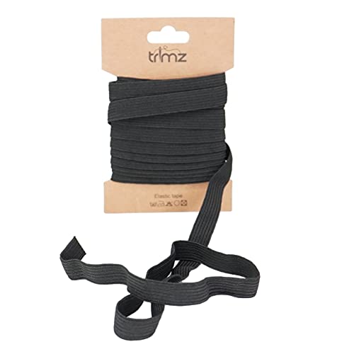 Trimz Geflochtenes, flaches Gummiband, schwarz, 12 mm x 5 m von Trimz