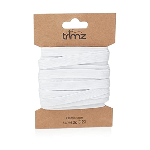 Trimz Geflochtenes, flaches Gummiband, weiß, 10 mm x 5 m von Trimz