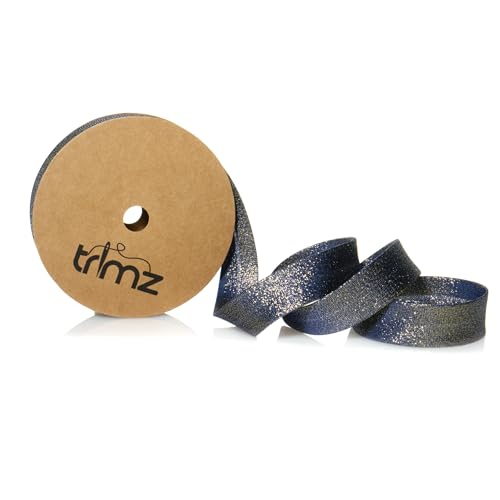 Trimz Trimz-Lurex-Col-12 Metallisches Lurex-Schrägband, Marineblau/Gold, 20m x 25mm von Trimz