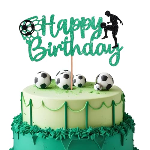 1 Packung Fußball-Kuchenaufsatz, "Happy Birthday"-Kuchenaufsatz, Happy Birthday-Schild, Fußballspieler-Kuchendekorationen, Fußballspieler-Kuchendekoration für Sportthema, Mann, Jungen, Mädchen, von Trinkrittey