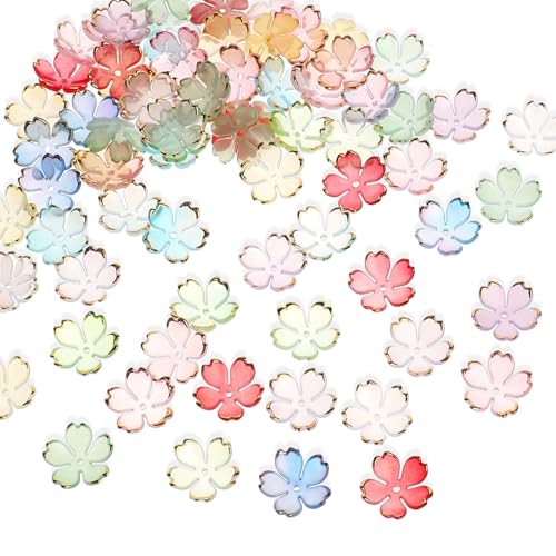 100 Stück Kirschblüten-Acryl-Blumenperlen Mini-Blumen-Abstandsperlen Acryl Blumen Perlen 5-Blütenblatt-Farbverlaufs-Blumenperlen für die Schmuckherstellung von Trinkrittey