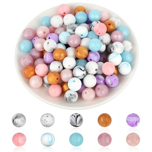 100 Stück Silikonperlen zur Herstellung 12 mm Silikonperlen 10 Farben Runde Gummiperlen Bastelnperlen Runde Perle Gummiperlen für Schmuckzubehör DIY Basteln Halskette Armband Schlüsselbund von Trinkrittey