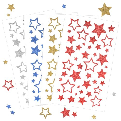 12 Blatt Sterne Sticker Star Sterne Aufkleber Glitzer Sticker Selbstklebend Stern Etiketten Schaum Aufkleber für DIY Weihnachten Deko Weihnachtskarten (Mehrfarbig) von Trinkrittey