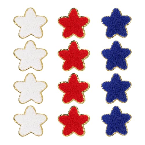 12 Stück goldene Kanten Stern Patches Chenille Patches bestickt zum Aufbügeln Rot Weiß Blau Stern Applikationen Aufnähen Patch für DIY Hüte Taschen Kleidung von Trinkrittey