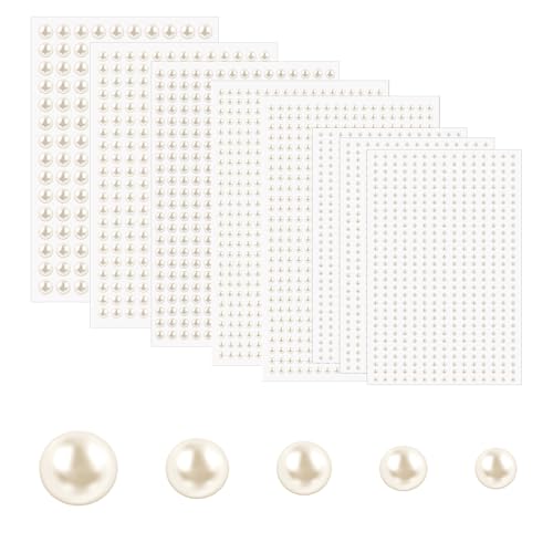 2640 Stück Selbstklebende Halbperlen Selbstklebend Perlen Weiß Flache Rückseite Haarperlen Aufkleber 3/4/5/6/8mm Perlen-Aufkleber für Hochzeit Scrapbook Armbänder DIY Halskette Schmuckherstellung von Trinkrittey