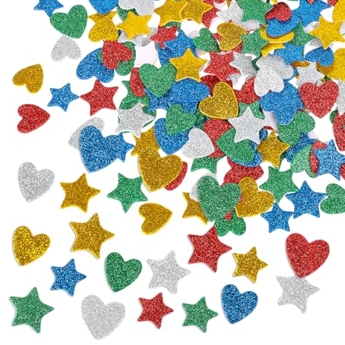 300 Stück Glitter Schaumstoff Aufkleber Glitter Schaumstoff stickers Selbstklebend Stern und Herz Sticker Glitzernde Moosgummi Stickers für Kunsthandwerk DIY Dekoration Sammelalben von Trinkrittey