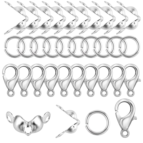 500-teiliges Schmuckherstellungszubehör-Set enthält 100 Karabinerverschlüsse, 200 offene Biegeringverbinder und 200 Perlenspitzen, Knotenabdeckungen, Silberschmuckherstellungszubehör für von Trinkrittey