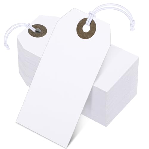 100 Stück Geschenkanhänger, Kraftpapier Anhänger Etiketten Weiße Hängeanhänger Weihnachten Geschenkanhänger Blanko zum Beschriften Rechteckig von Trinkrittey