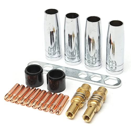 Trintion Verschleissteile Set 19Stk MB15/150 0,8mm Schweißbrenner Verschleißteile MIG/MAG Ersatzteile Schweißgerät Schweißbrenner Zubehör Gasdüse Düsenstock Stromdüse Isolator Werkzeug von Trintion