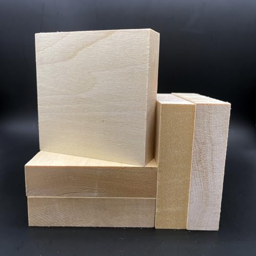 Undefinierte Naturholzblöcke, Lindenholzschnitzblöcke, weiche Bass-Holzblöcke für DIY-Kunstkreation, Whittling Wood Blocks Holzschnitzset, Holzwürfel Handwerk (1Größe/5 Stück03) von TripStan